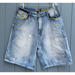 Akademiks Jean Shorts Jorts Mens Embroidered Size 38 Baggy JNCO Style